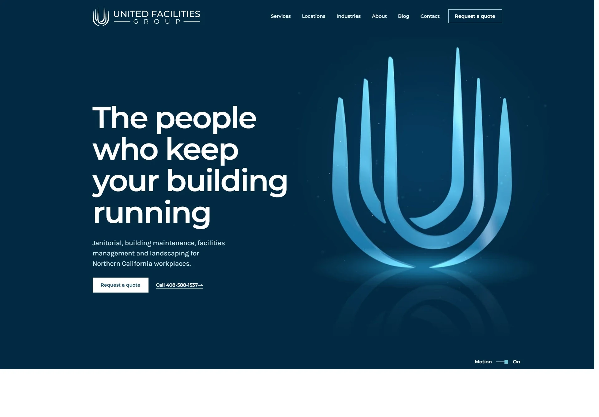 United Facilities Group's homepage after the Brandcore rebuild